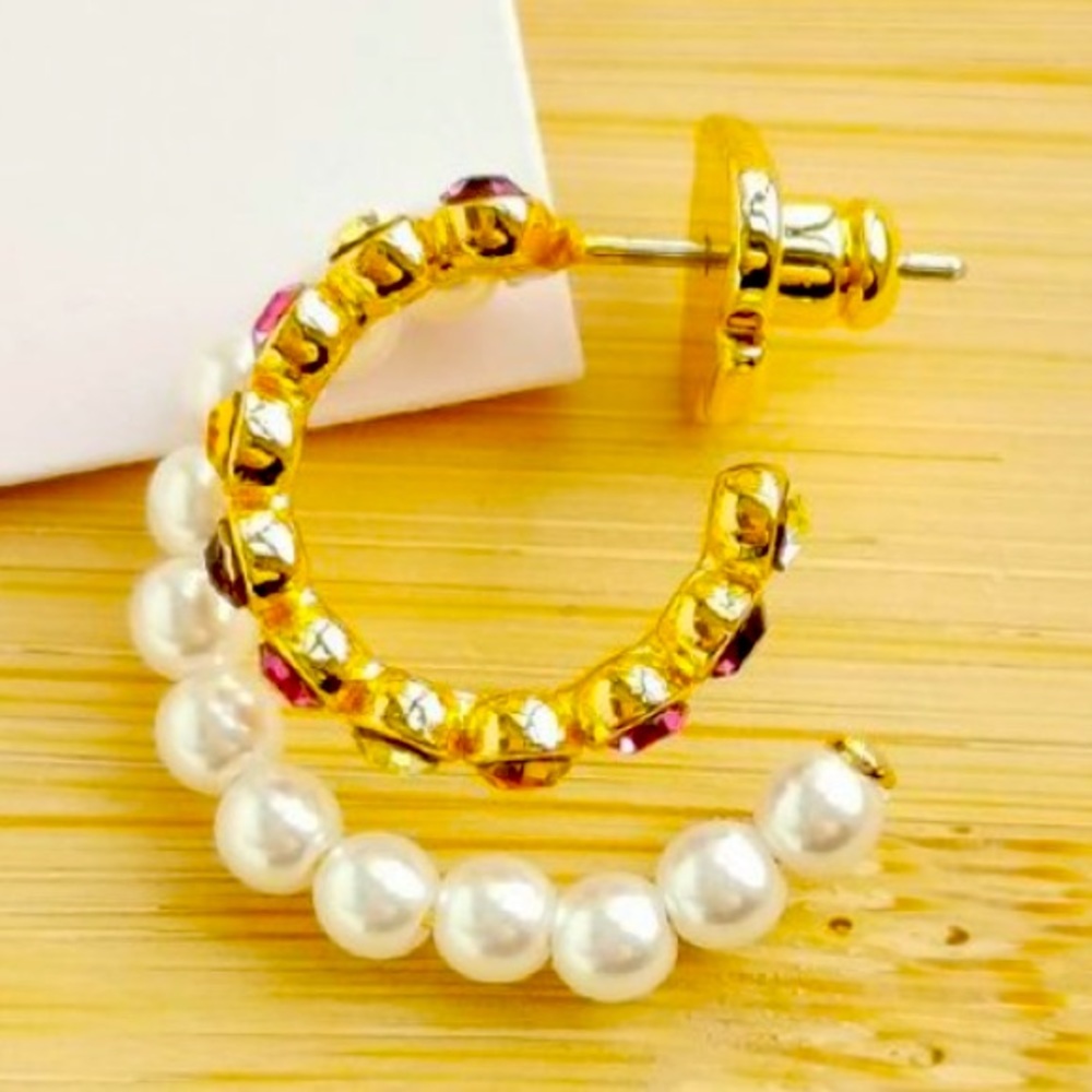 New Kate Spade Pearl Caviar Double Huggies - Picture 12 of 14